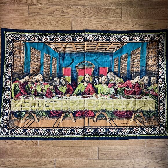 Vintage Large Jesus Christ Last Supper Wall Hanging Tapestry 57x38 Christian - Picture 1 of 7